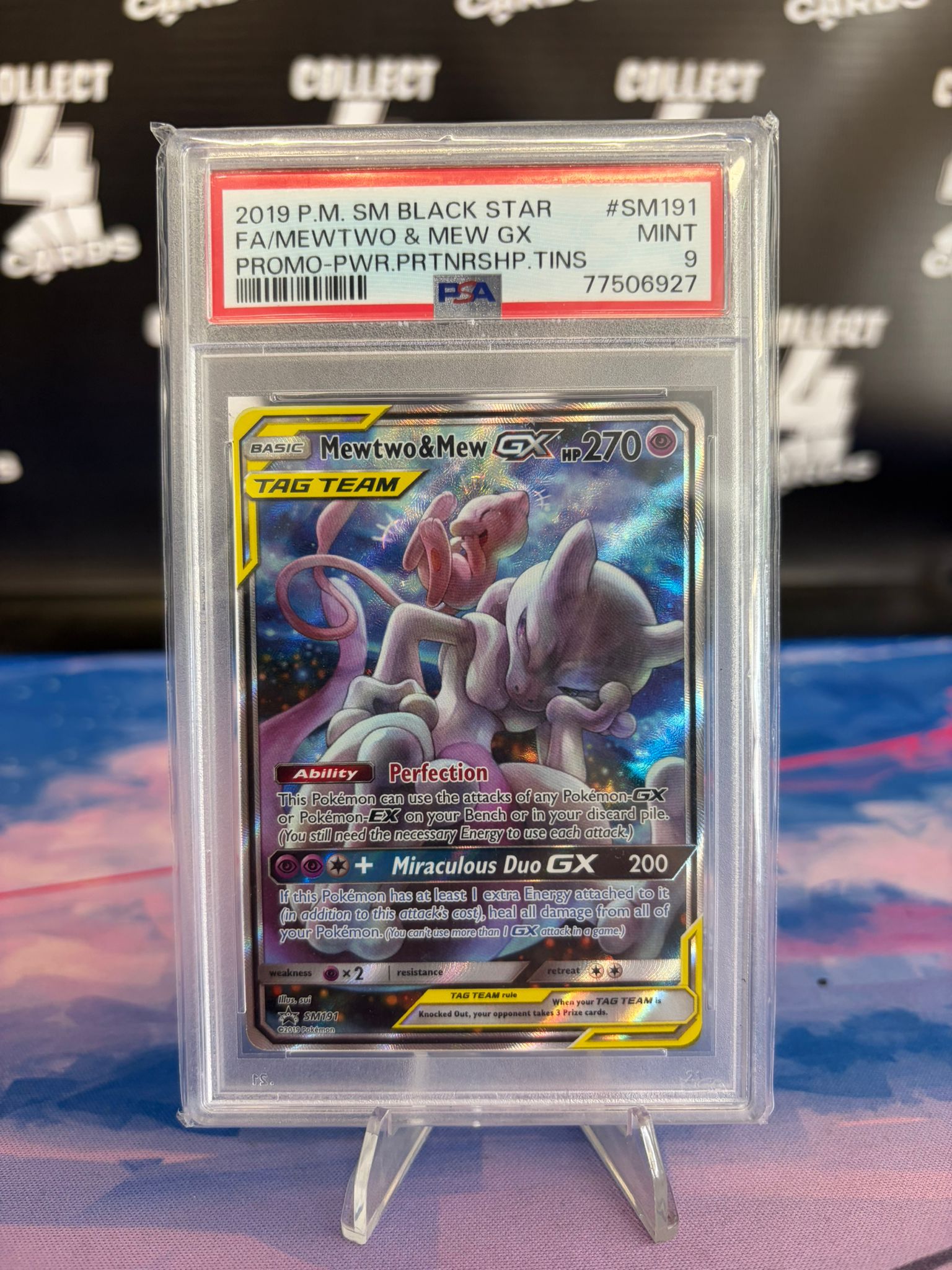 PSA 9 - POKÉMON MEWTWO & MEW GX SM191 (2019 S&M Black Star Promo)
