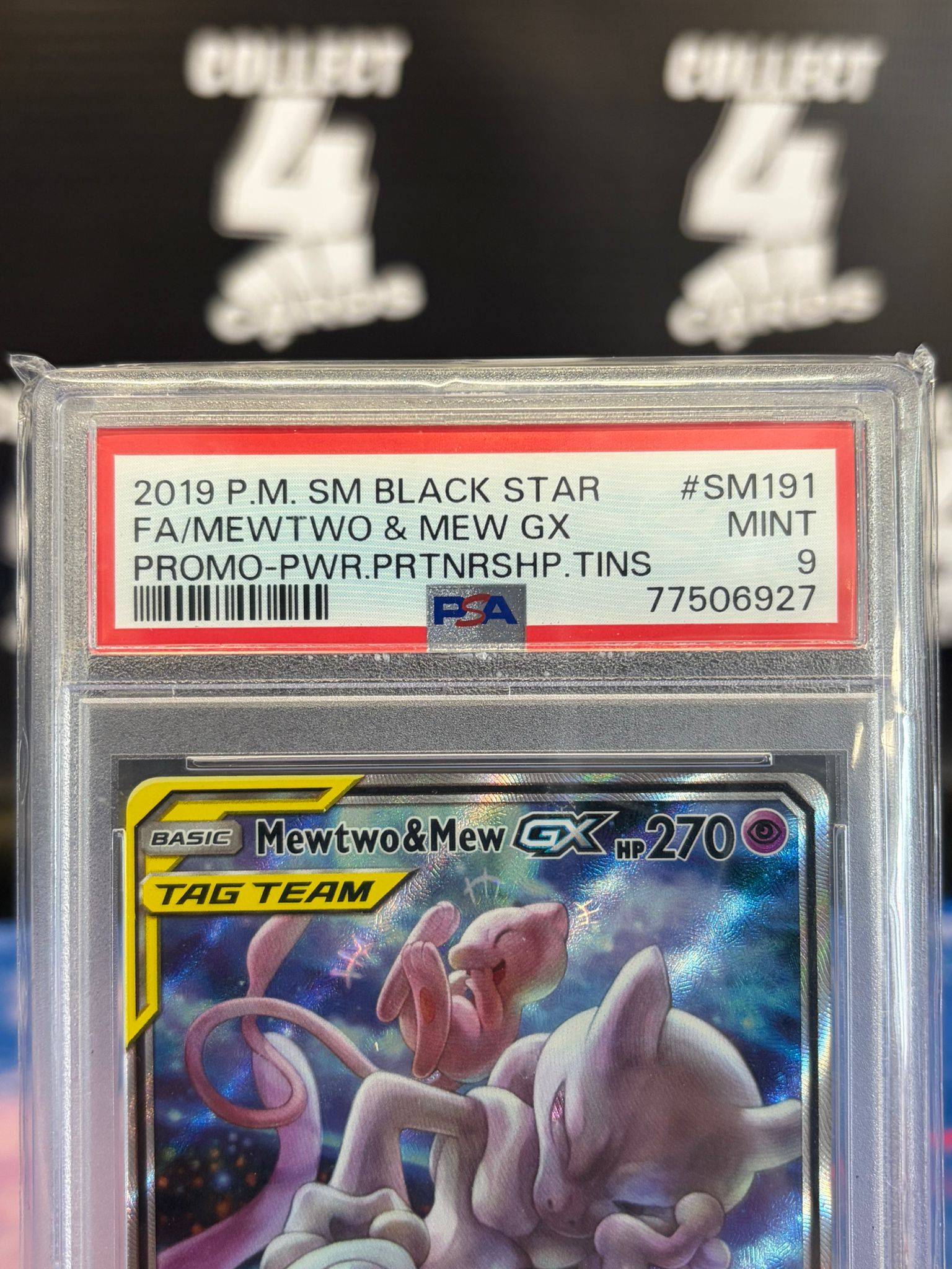 PSA 9 - POKÉMON MEWTWO & MEW GX SM191 (2019 S&M Black Star Promo)