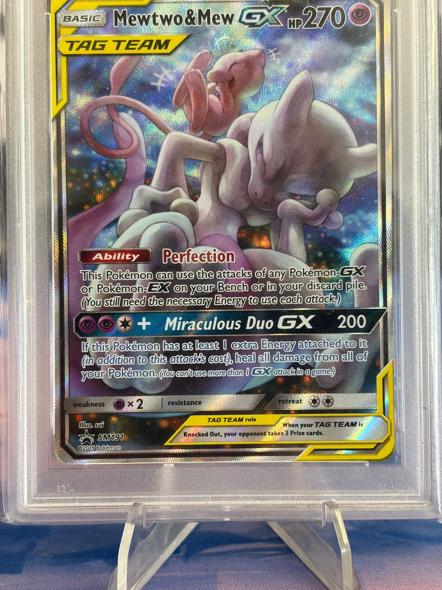 PSA 9 - POKÉMON MEWTWO & MEW GX SM191 (2019 S&M Black Star Promo)